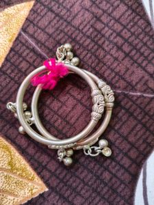 pure Silver Baby kada pair with Bells