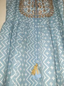 Blue Embroidered Kurta Set with Palazzo &amp; Dupatta