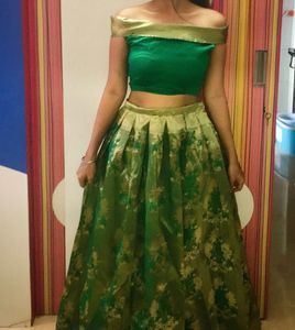 Emerald Green Off-Shoulder blouse lehanga