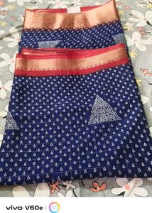 Blue Saree with Red and Gold Border