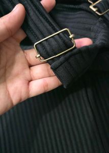 Black Ribbed Dungaree Dress | Pinafore Style Aesth