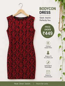 Red & Black Jacquard Bodycon Dress