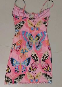 Pink Butterfly Print Mini Dress
