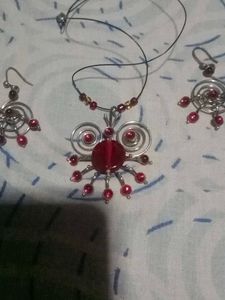 Unique Red Gem Spider Necklace & Earring Set