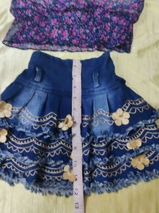 Floral Crop Top &amp; Denim Skirt Set