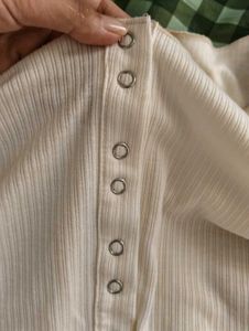 Cream Ribbed Button-Up Long Sleeve Top
