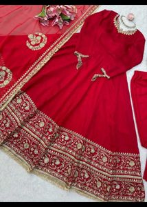 TitlesRoyal Red Designer Anarkali Suit Set with He