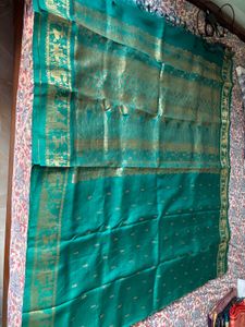 Beautiful Teal Saree with Gold Border