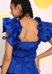 Stylish Royal Blue Ruffled Top