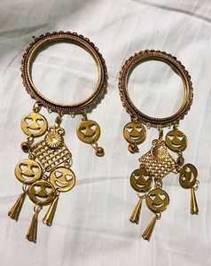 Golden Kangan Bangles With Kaleere Jhumke Beautiful Not Used Beautiful Designer