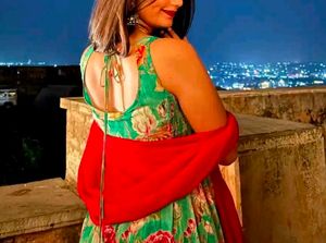 Beautiful Teal Floral anarkali set