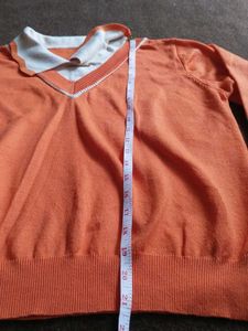 Orange Collared Knit Crop Top for Women