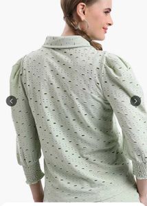 ✨Light Green Eyelet Puff Sleeve Shirt🤩