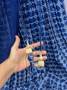 Elegant Blue bandhni Printed Ethnic Gown