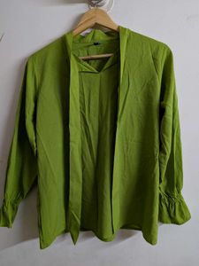 Lime Green Tie-Neck Blouse
