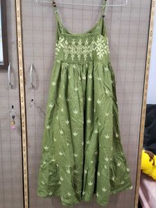 Olive Green Print Spaghetti Strap Dress