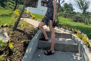 Stylish Black &amp; White Floral Mini Dress