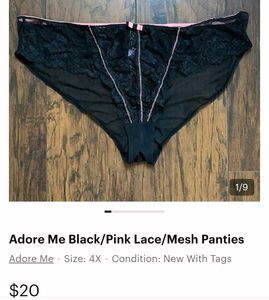 Adore me Black Lace Briefs with Pink Trim