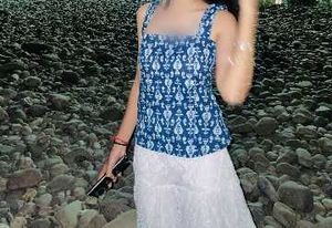 Blue &amp; White Ethnic Print Top