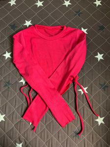 Hot Pink Drawstring Crop Top