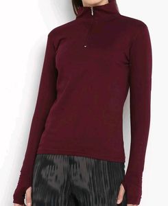 Maroon Mock Neck Thumbhole Top