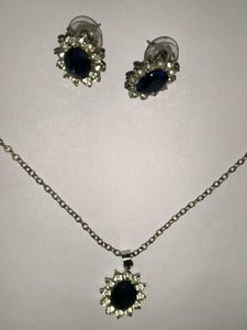 Elegant Blue Stone Necklace &amp; Earrings Set
