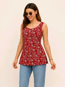 Red Floral Sleeveless Top_S