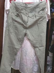 Cotton Jeans With Embroidery 38 Pastel Green