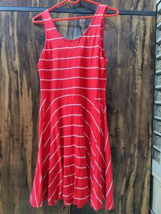 Red &amp; White Striped Sleeveless Mini Dress