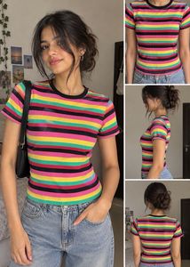 Max- Rainbow Striped Cropped Top