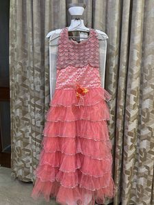 Princess||Girls Pink Party Wear Ruffle Gown