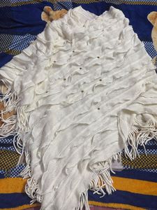 Elegant White Fringe Shawl