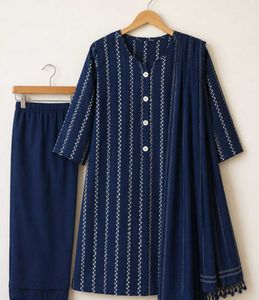 Striped Cotton Kurta Set with Dupatta