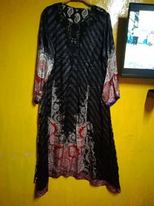 Stylish Black Printed Kurta Set with Dupatta