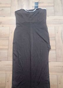 Strapless Lace Trim Back Zip Split Thigh Dress