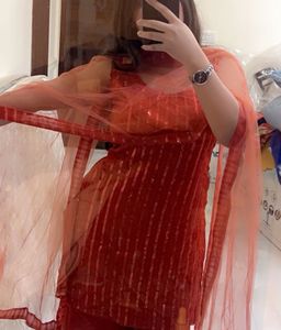 Red Sequin Kurta Set