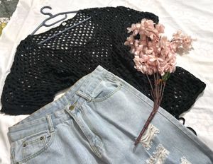 🎉Buy1 Get1 Free🎉Boho  Black Crochet Top P