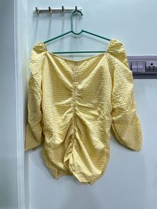 Cute Yellow Gingham Ruched Top