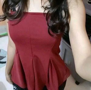Women's Red Strapless Peplum Top