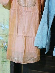 Peach &amp; Grey Kurta Set with Dupatta