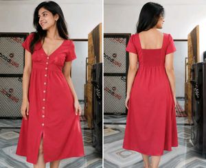 Chic Red Button-Down Midi Dress