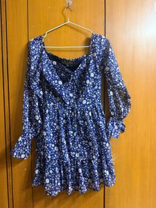 Blue Floral Ruffled Mini Dress
