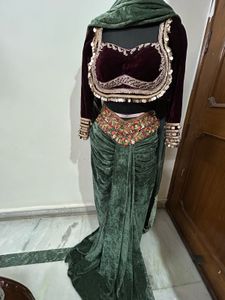 Elegant Green Velvet drape saree