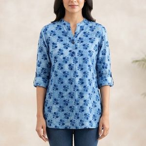 Blue Leaf Print Kurta