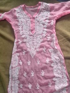 Beautiful Pink Chikankari Sheer Kurta with inner