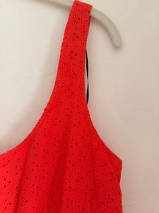 Coral Eyelet Fit &amp; Flare Dress