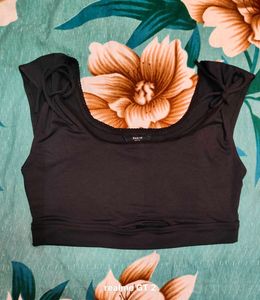 Shein Tie-Up Sleeve Detail Cut-Out Lace Trim Crop
