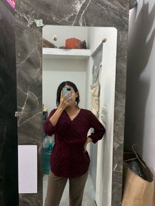 Chic Burgundy Dot Wrap Top