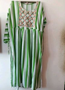 Green & White Striped Kaftan