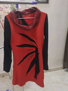 Red & Black Embellished Tunic Top